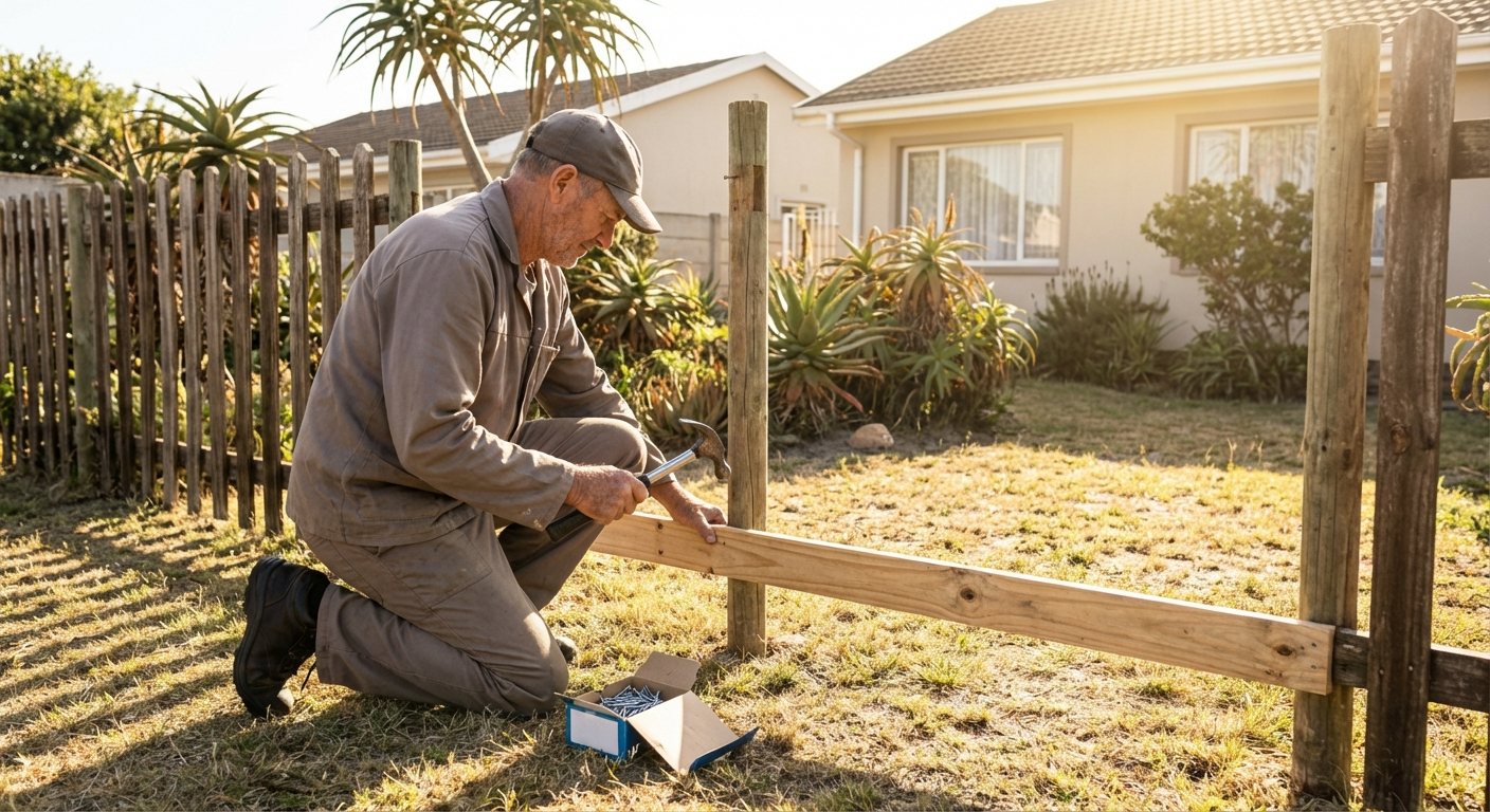 Fence repair and maintenance in De Rust garden
