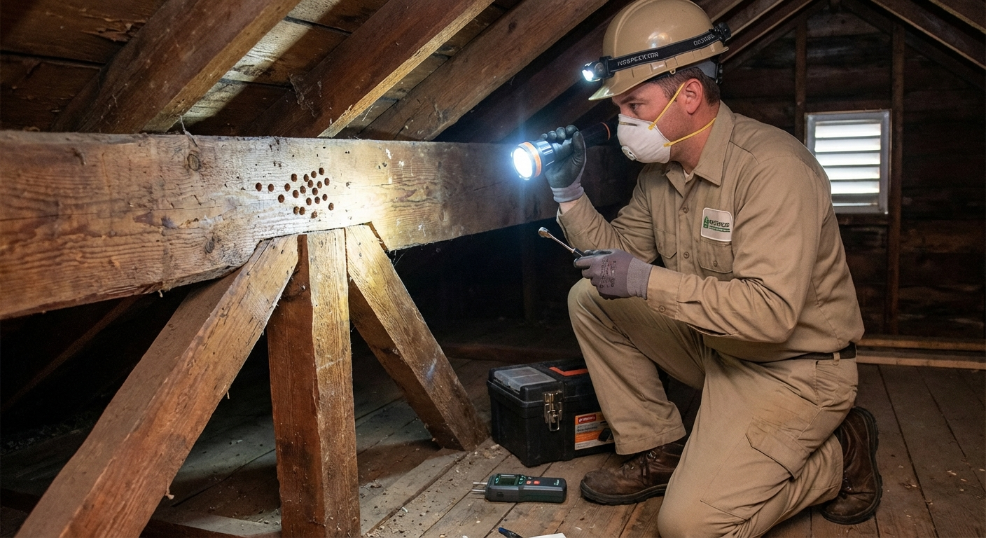 Wood borer inspection for compliance certificate in De Rust home