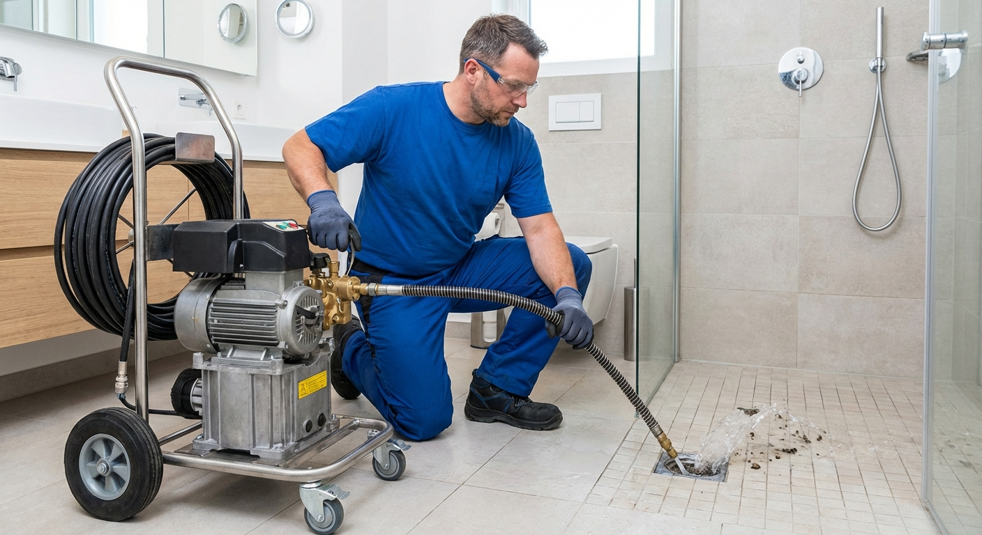Professional drain unblocking with high-pressure jetter